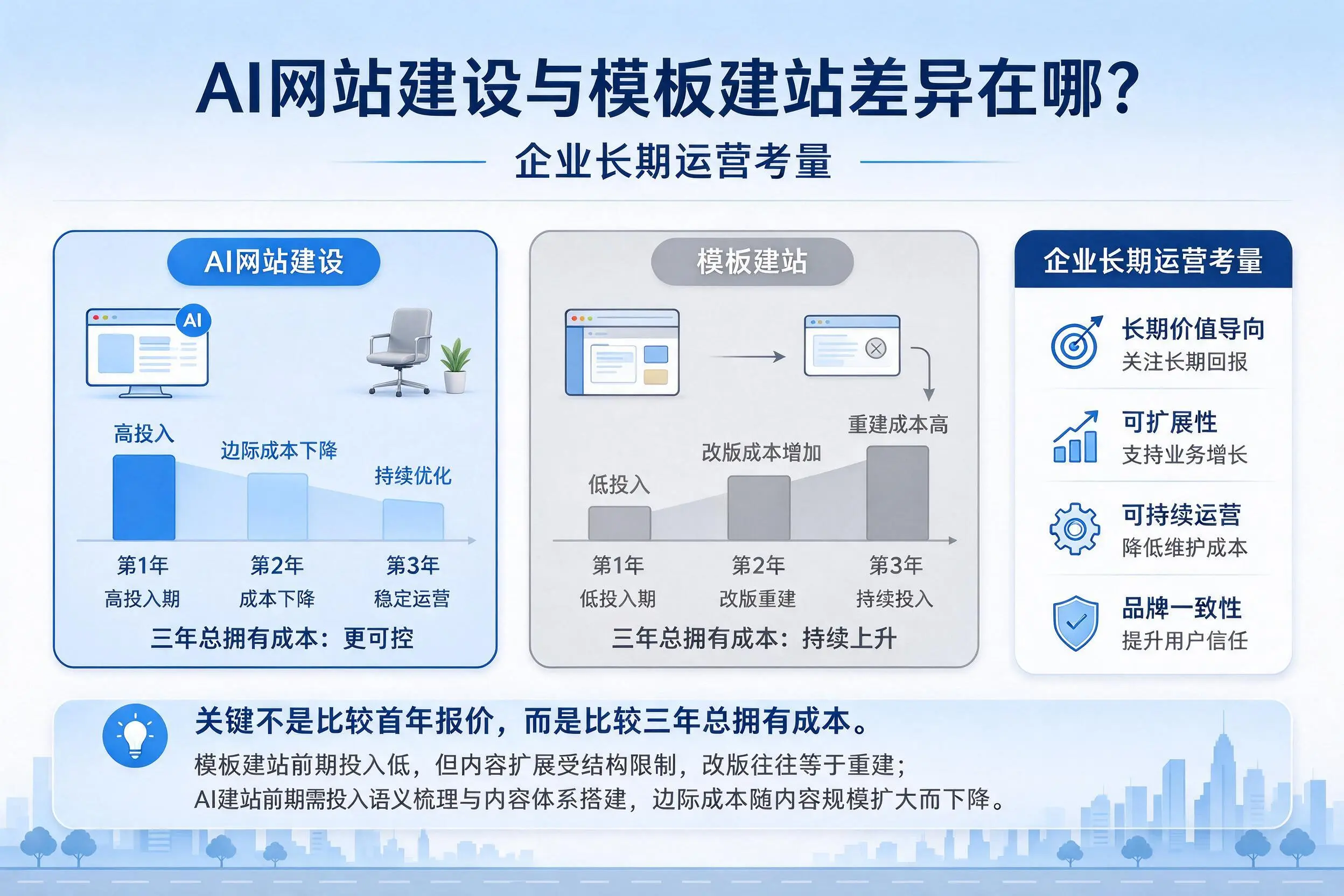 AI网站建设与模板建站差异在哪?临沂企业长期运营考量